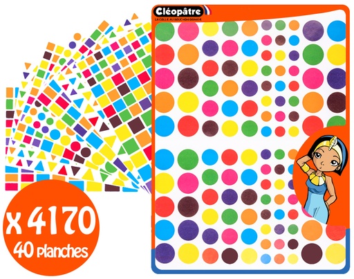 [82995] GOMMETTES ADHÉSIVES GÉOMÉTRIQUES MULTICOLORES VIVES,  40 PLANCHES