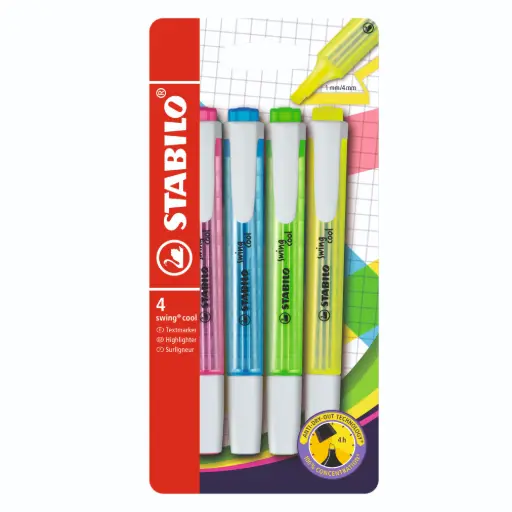 [5364] STABILO SWING COOL FLUO MARKERS, BOX OF 4