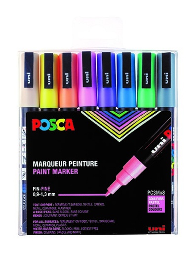 [53721A] POSCA PC3M PASTELKLEUREN MARKERS, DOOS VAN 8