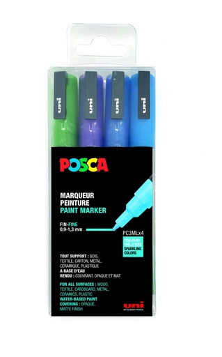[53721E] POSCA PC3M GLITZER-FARBMARKER KALT, 4ER-PACK