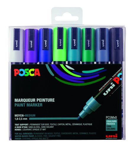[53731A] POSCA PC5M FARBMARKER. KALT, 8ER-KARTON