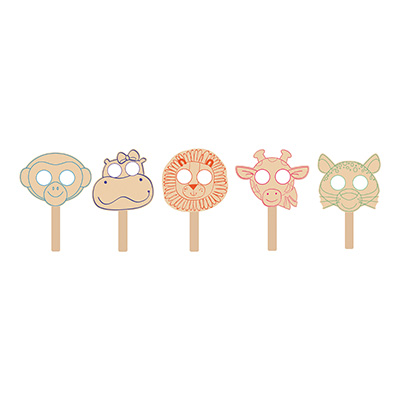 [8590] WOODEN MASKS JUNGLE ANIMALS